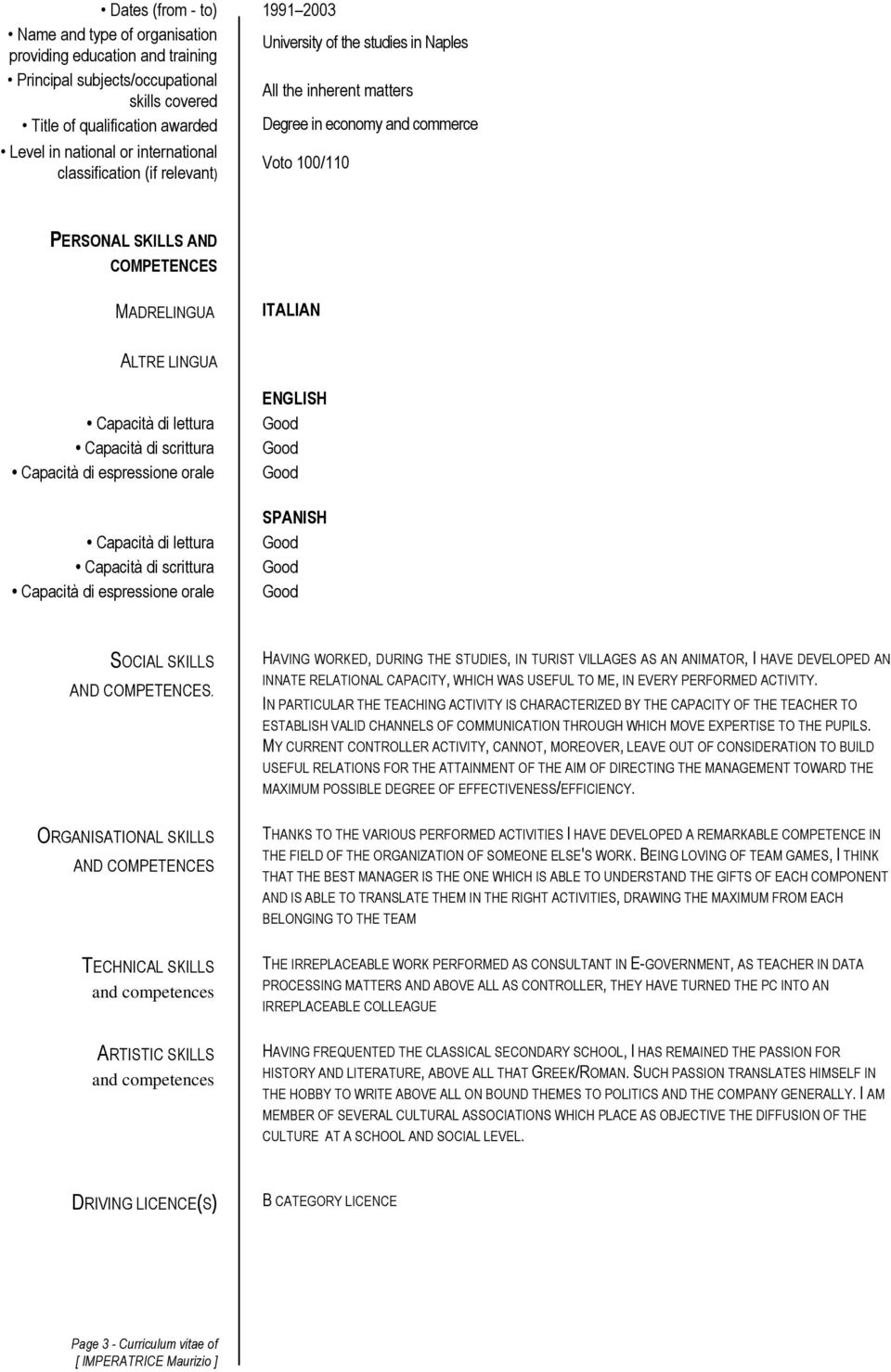 LINGUA ENGLISH SPANISH SOCIAL SKILLS AND COMPETENCES.