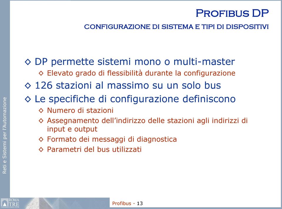 configurazione definiscono Numero di stazioni Assegnamento dell indirizzo delle stazioni agli indirizzi di