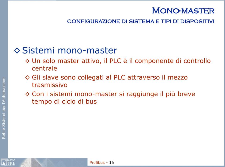 centrale Gli slave sono collegati al PLC attraverso il mezzo trasmissivo Con i