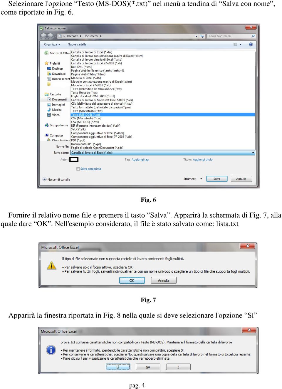 6. Fig. 6 Fornire il relativo nome file e premere il tasto Salva. Apparirà la schermata di Fig.