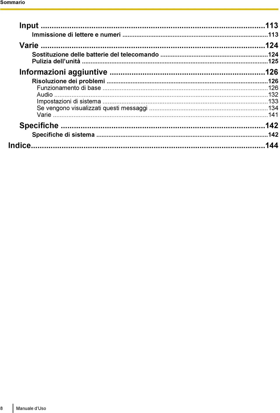 ..125 Informazioni aggiuntive...126 Risoluzione dei problemi...126 Funzionamento di base...126 Audio.