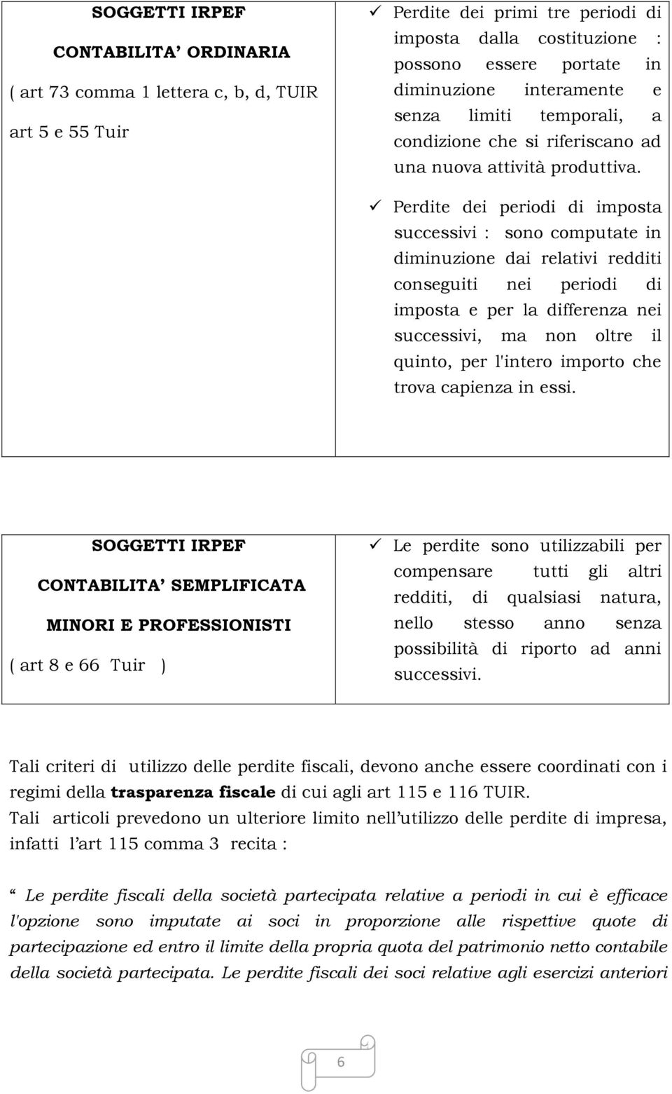 Perdite dei periodi di imposta successivi : sono computate in diminuzione dai relativi redditi conseguiti nei periodi di imposta e per la differenza nei successivi, ma non oltre il quinto, per