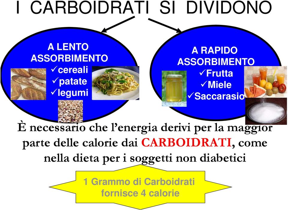 derivi per la maggior parte delle calorie dai CARBOIDRATI, come nella