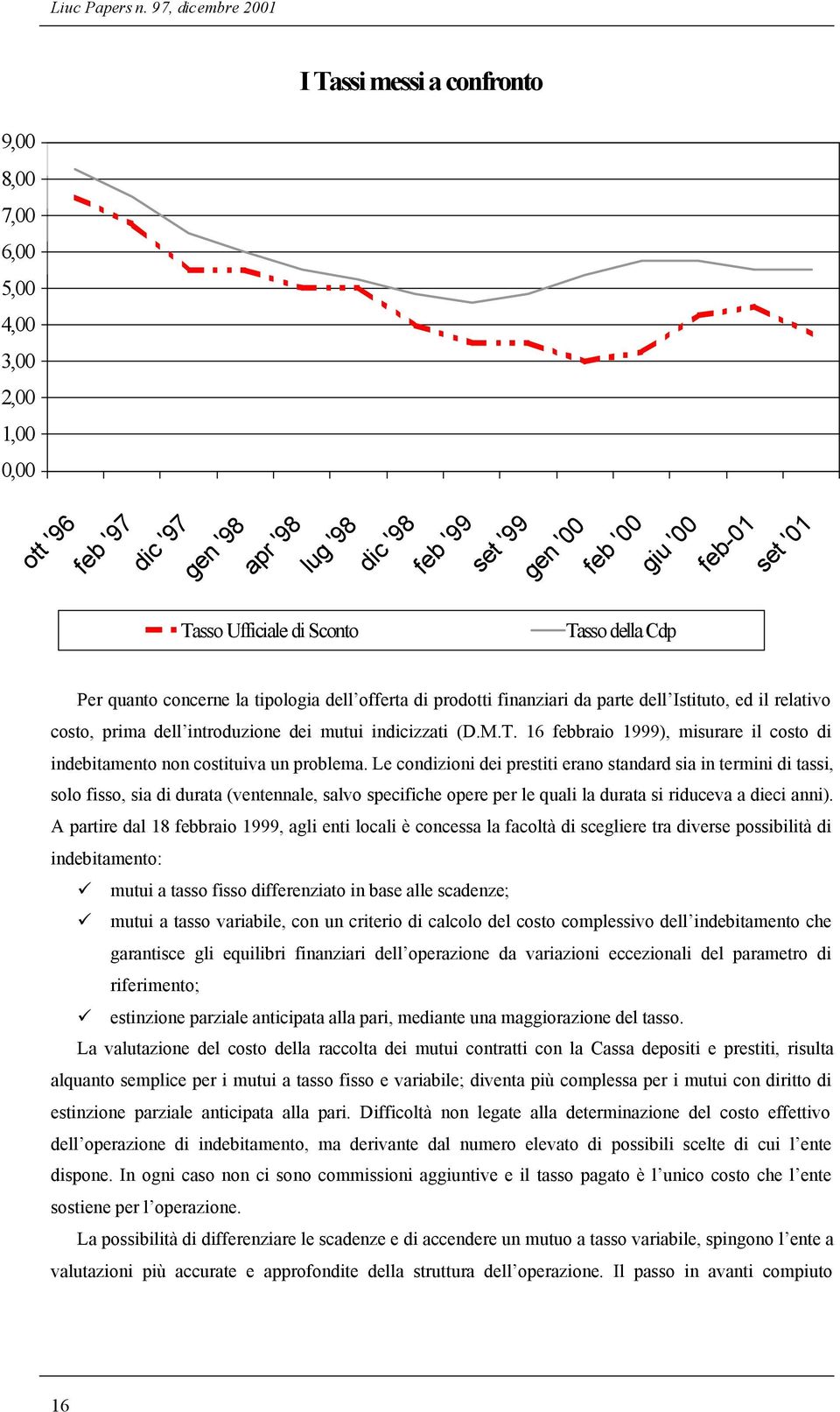 set '01 Tasso Ufficiale di Sconto Tasso della Cdp Per quanto concerne la tipologia dell offerta di prodotti finanziari da parte dell Istituto, ed il relativo costo, prima dell introduzione dei mutui