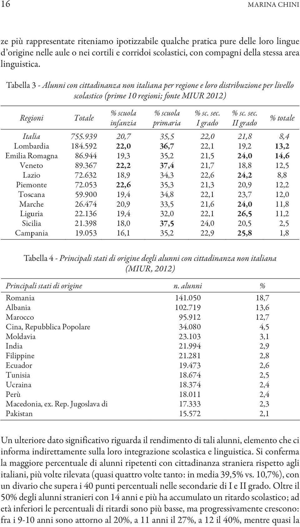 cittadinanza non italiana (MIUR, 2012) Un ulteriore dato significativo riguarda il rendimento di tali alunni, elemento che ci informa indirettamente sulla loro integrazione scolastica e linguistica.