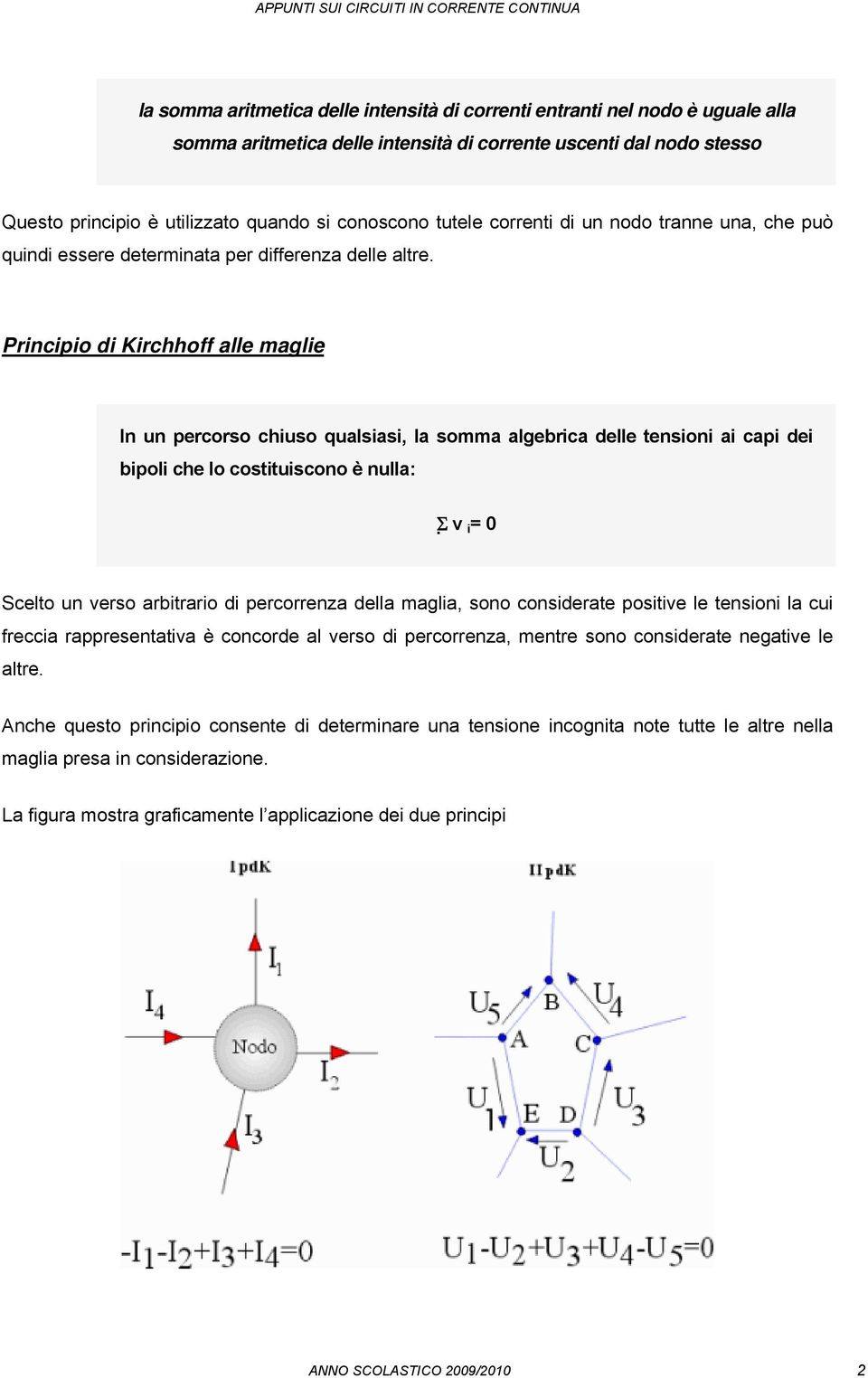 Principio di Kirchhoff alle maglie In un percorso chiuso qualsiasi, la somma algebrica delle tensioni ai capi dei bipoli che lo costituiscono è nulla: Σ v i = 0 Scelto un verso arbitrario di