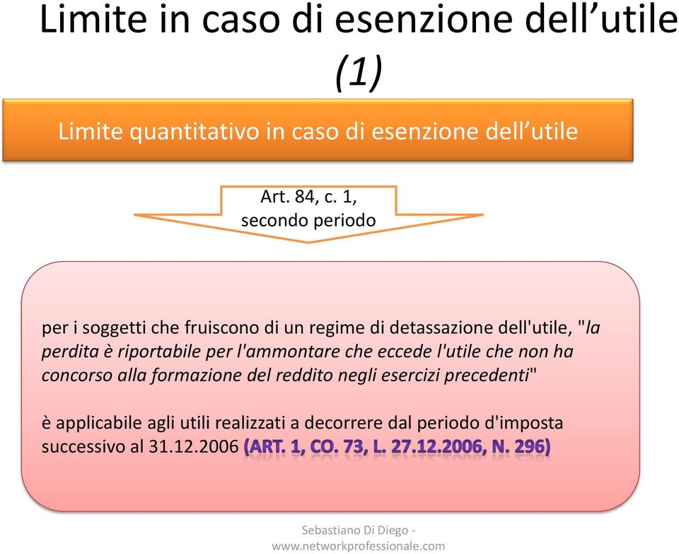 riportabile per l'ammontare che eccede l'utile che non ha concorso alla formazione del reddito negli