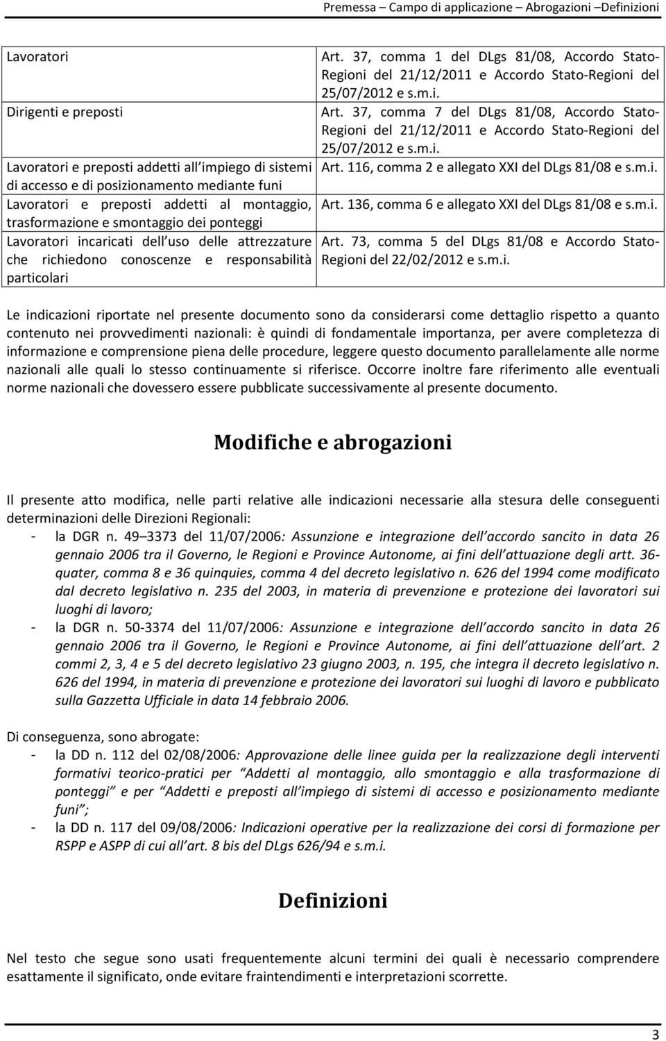 37, comma 1 del DLgs 81/08, Accordo Stato- Regioni del 21/12/2011 e Accordo Stato-Regioni del 25/07/2012 e s.m.i. Art.