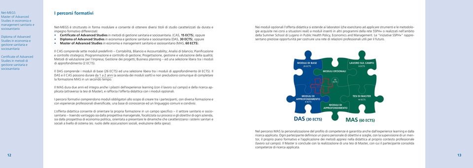 (CAS, 15 ECTS), oppure Diploma of Advanced gestione sanitaria e sociosanitaria (DAS, 30 ECTS), oppure (MAS, 60 ECTS).