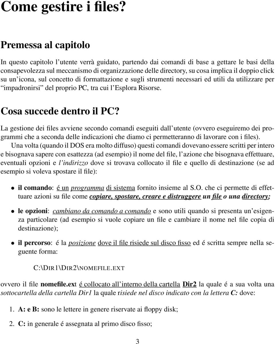 il doppio click su un icona, sul concetto di formattazione e sugli strumenti necessari ed utili da utilizzare per impadronirsi del proprio PC, tra cui l Esplora Risorse. Cosa succede dentro il PC?