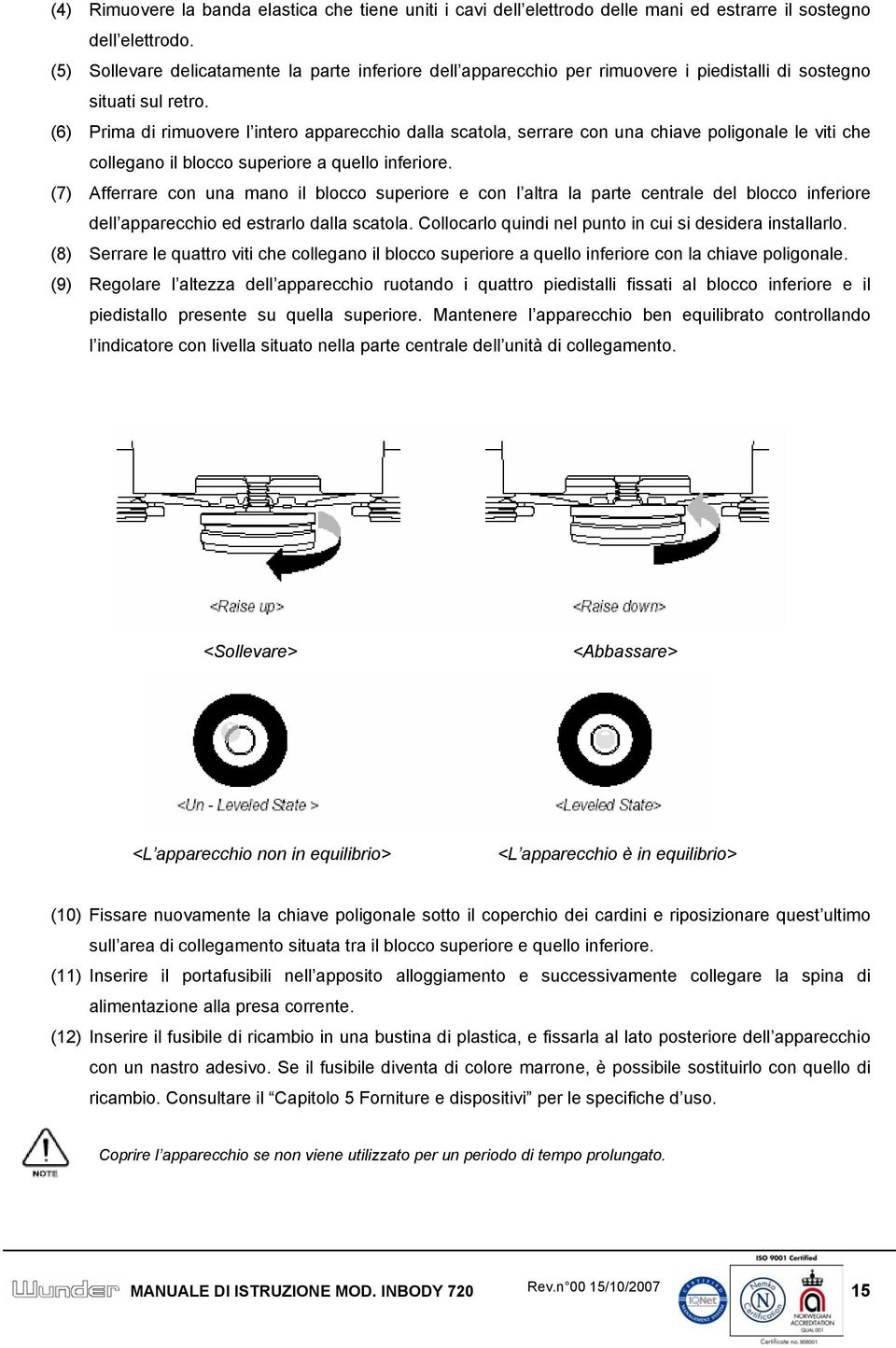 (6) Prima di rimuovere l intero apparecchio dalla scatola, serrare con una chiave poligonale le viti che collegano il blocco superiore a quello inferiore.