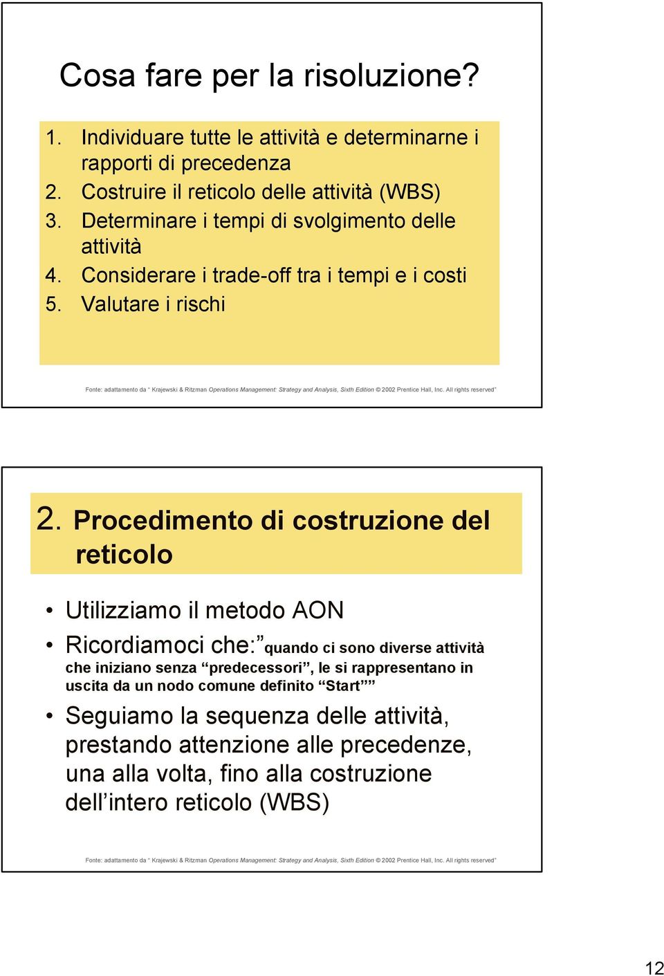 Procedimento di costruzione del reticolo tilizziamo il metodo AON Ricordiamoci che: quando ci sono diverse attività che iniziano senza predecessori, le si