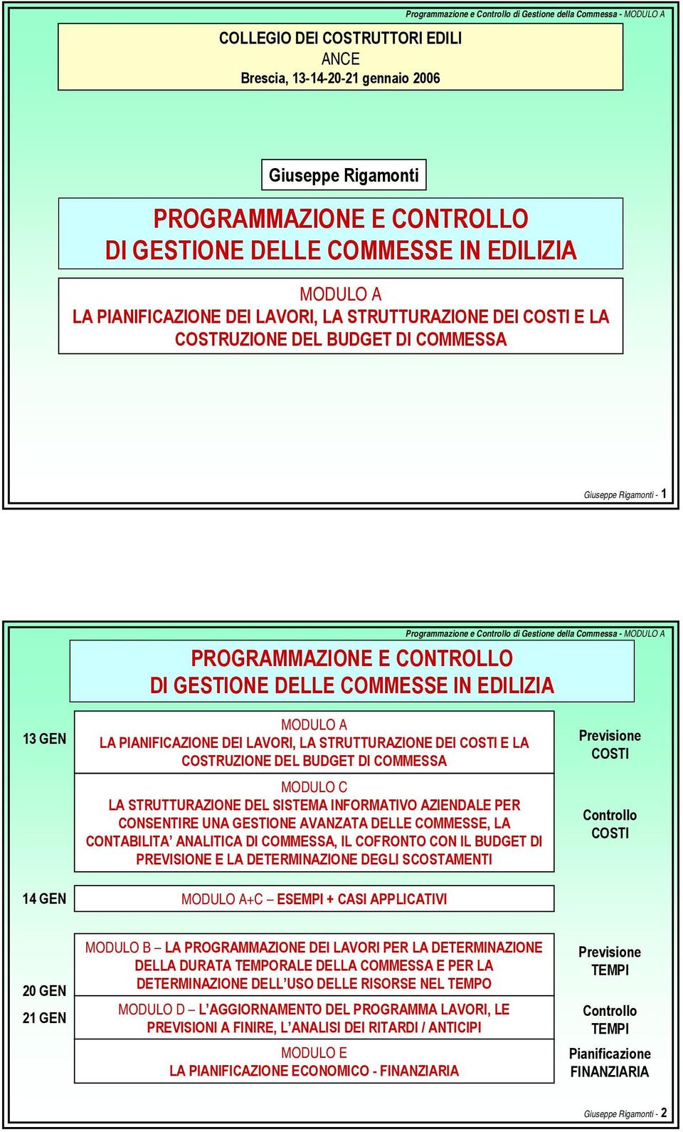 STRUTTURAZIONE DEI COSTI E LA Previsione COSTRUZIONE DEL BUDGET DI COMMESSA COSTI MODULO C LA STRUTTURAZIONE DEL SISTEMA INFORMATIVO AZIENDALE PER CONSENTIRE UNA AVANZATA DELLE COMMESSE, LA