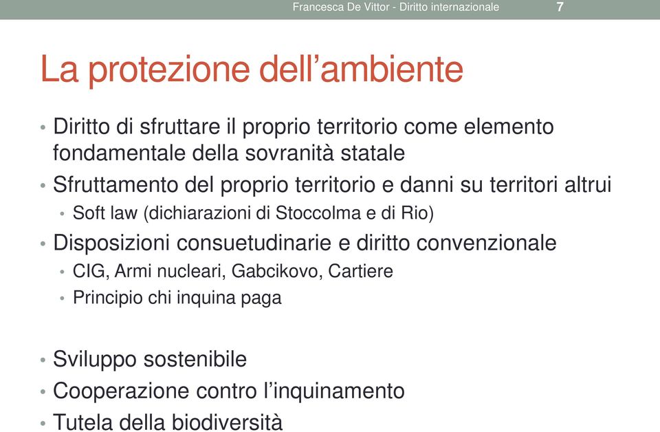 law (dichiarazioni di Stoccolma e di Rio) Disposizioni consuetudinarie e diritto convenzionale CIG, Armi nucleari,