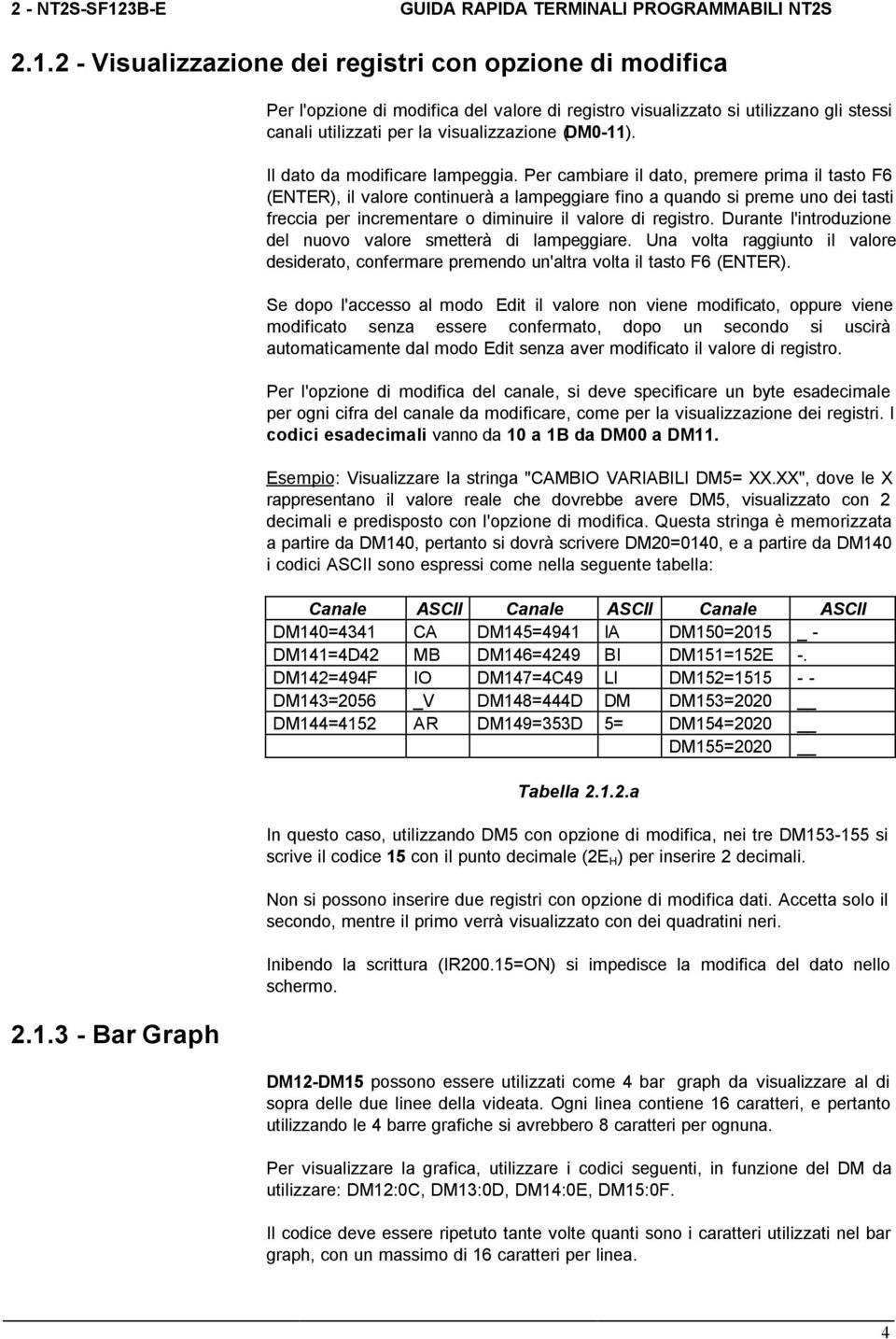 Per cambiare il dato, premere prima il tasto F6 (ENTER), il valore continuerà a lampeggiare fino a quando si preme uno dei tasti freccia per incrementare o diminuire il valore di registro.