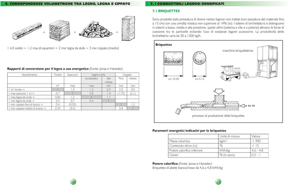 I sistemi di brichettatura si distinguono in sistemi a bassa, media e alta pressione, questi ultimi (sistema a vite e a pistone) attivano le forze di coesione tra le particelle evitando l'uso di