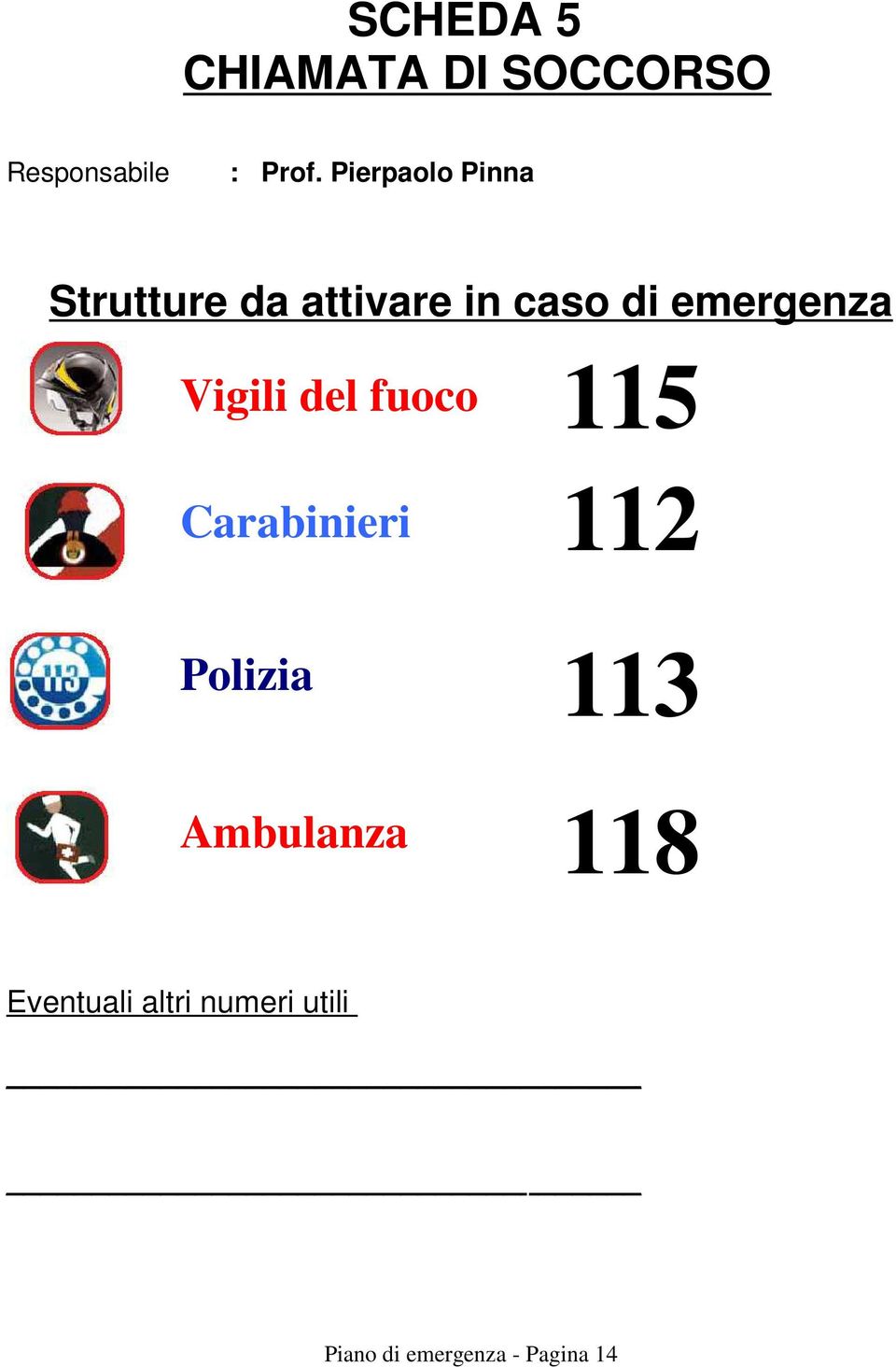 emergenza Vigili del fuoco Carabinieri Polizia Ambulanza