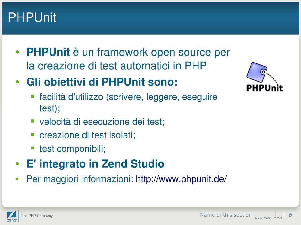 velocità di esecuzione dei test; creazione di test isolati; test componibili; E'