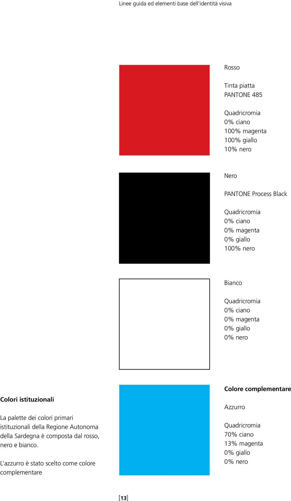 Colori istituzionali La palette dei colori primari istituzionali della Regione Autonoma della Sardegna è composta dal rosso, nero e