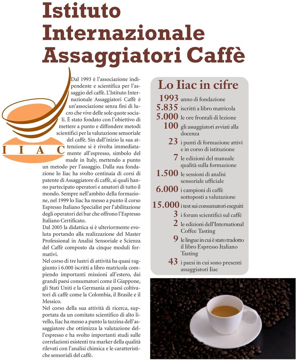 È stato fondato con l obiettivo di mettere a punto e diffondere metodi scientifici per la valutazione sensoriale del caffè.