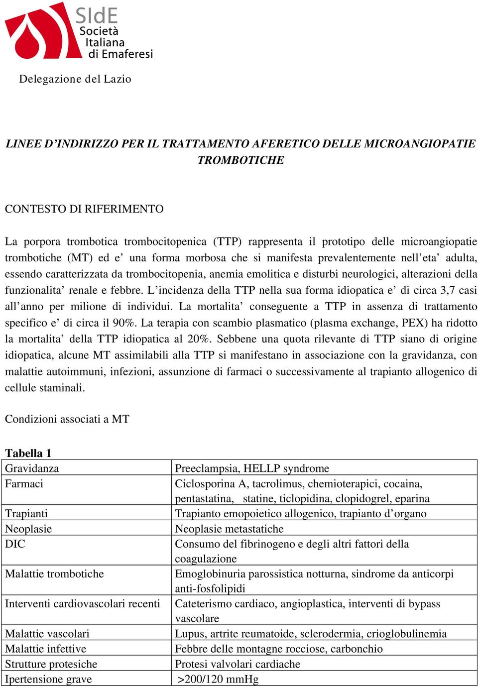 alterazioni della funzionalita renale e febbre. L incidenza della TTP nella sua forma idiopatica e di circa 3,7 casi all anno per milione di individui.