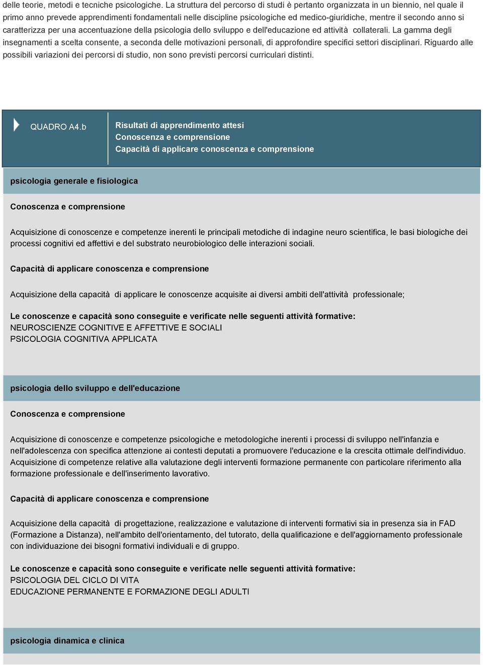 secondo anno si caratterizza per una accentuazione della psicologia dello sviluppo e dell'educazione ed attività collaterali.