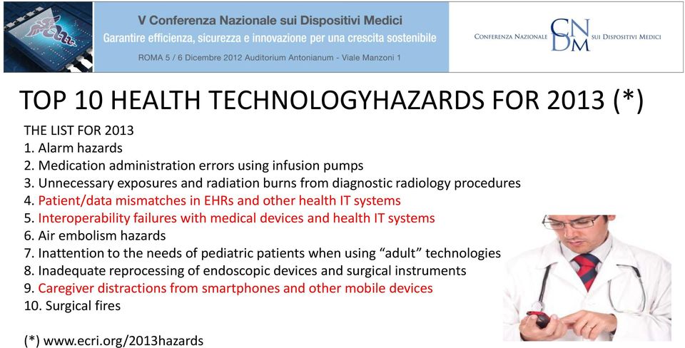 Interoperability failures with medical devices and health IT systems 6. Air embolism hazards 7.