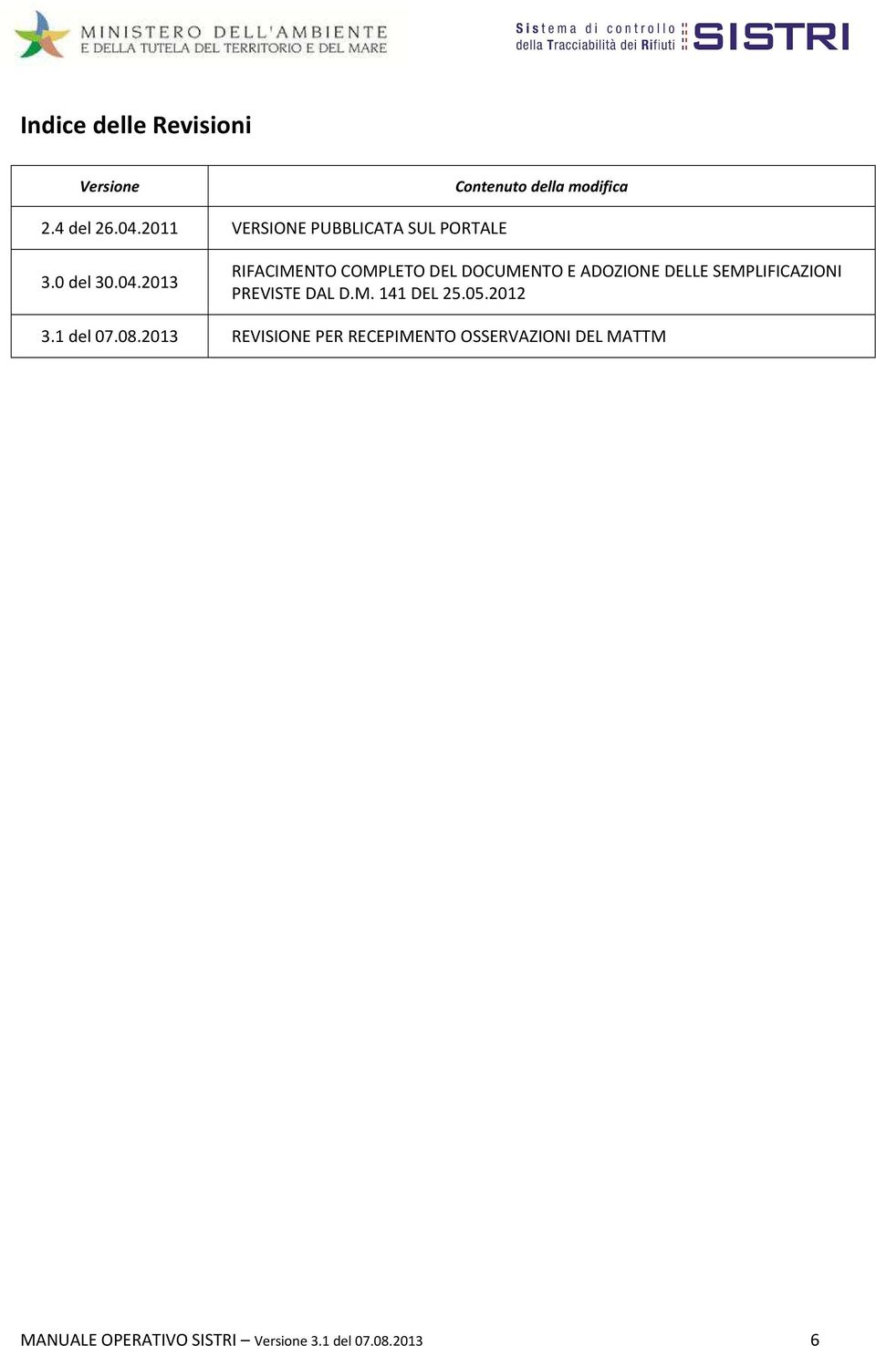 2013 RIFACIMENTO COMPLETO DEL DOCUMENTO E ADOZIONE DELLE SEMPLIFICAZIONI PREVISTE DAL D.