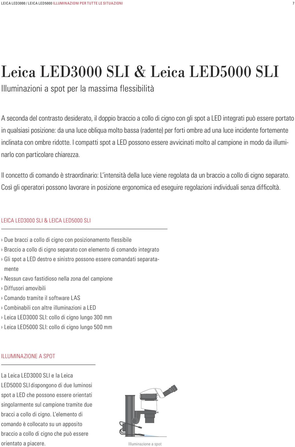 inclinata con ombre ridotte. I compatti spot a LED possono essere avvicinati molto al campione in modo da illuminarlo con particolare chiarezza.