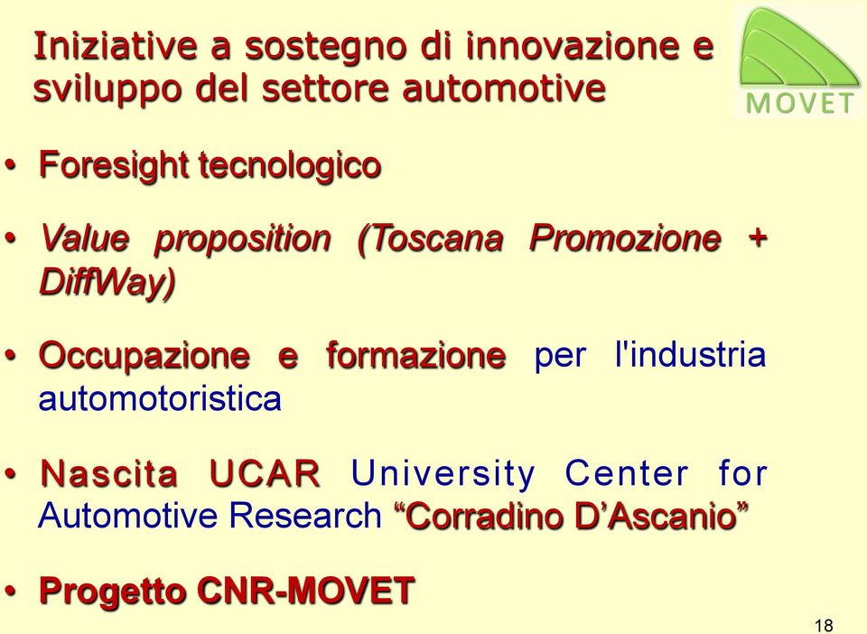 Occupazione e formazione per l'industria automotoristica Nascita UCAR