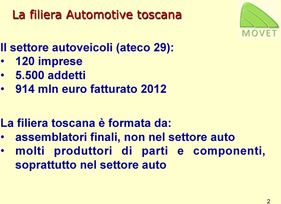 500 addetti 914 mln euro fatturato 2012 La filiera toscana è