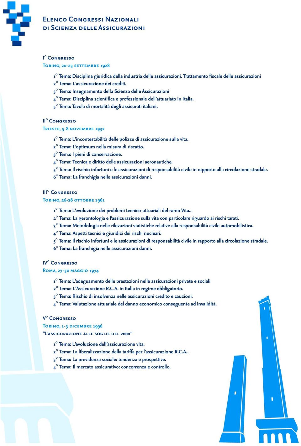 3 Tema: Insegnamento della Scienza delle Assicurazioni 4 Tema: Disciplina scientifica e professionale dell attuariato in Italia. 5 Tema: Tavola di mortalità degli assicurati italiani.