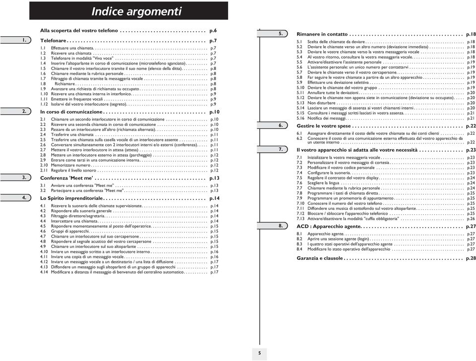 ......... p.7 1. Chiamare il vstr interlcutre tramite il su nme (elenc della ditta)............ p.8 1. Chiamare mediante la rubrica persnale...................................... p.8 1.7 Filtraggi di chiamata tramite la messaggeria vcale.