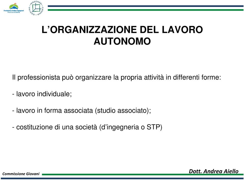 - lavoro individuale; - lavoro in forma associata (studio