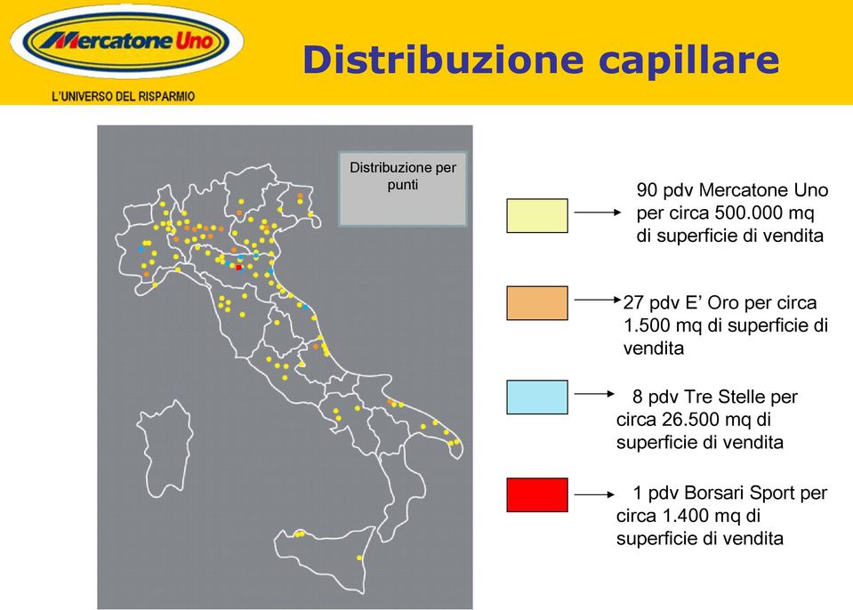 000 mq di superficie di vendita 27 pdv E Oro per circa 1.