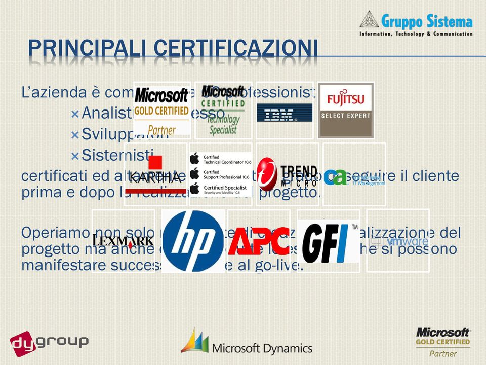 . Sistemisti certificati ed altamente qualificati in grado di seguire il cliente prima e dopo la