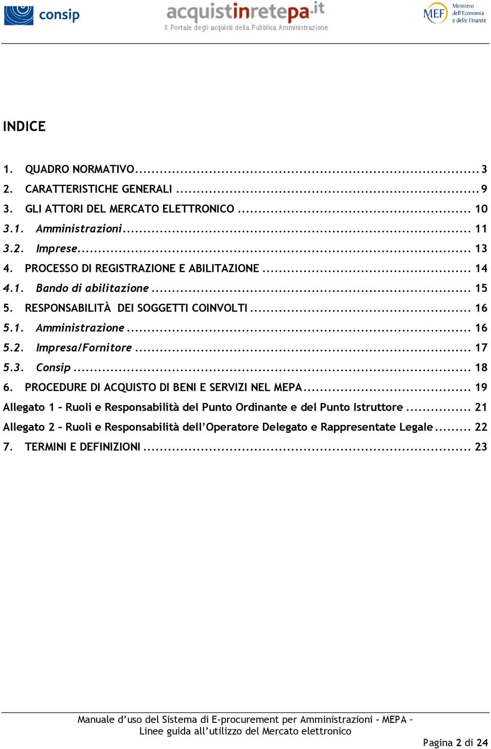 Impresa/Fornitore... 17 5.3. Consip... 18 6. PROCEDURE DI ACQUISTO DI BENI E SERVIZI NEL MEPA.