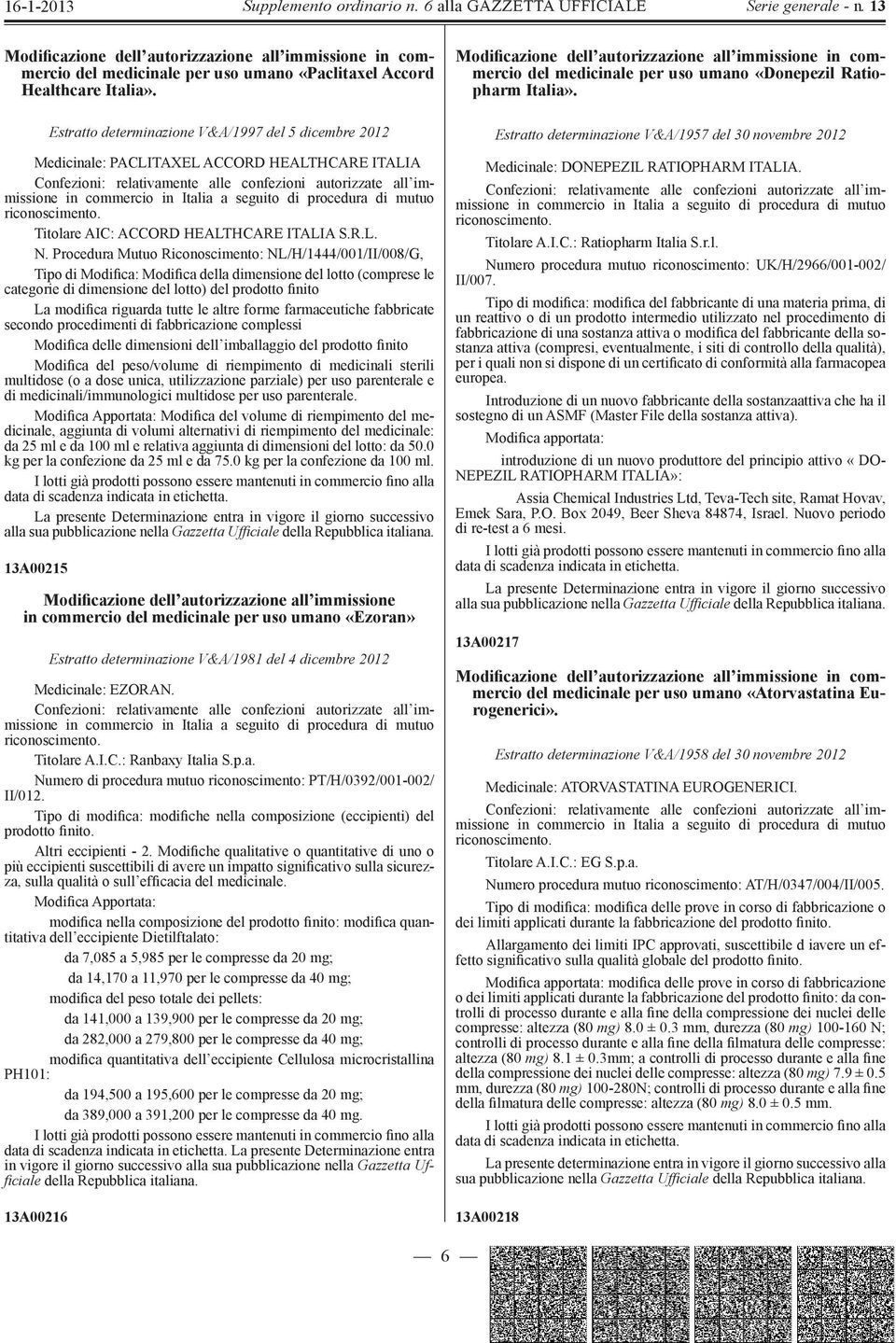 procedura di mutuo riconoscimento. Titolare AIC: ACCORD HEALTHCARE ITALIA S.R.L. N.