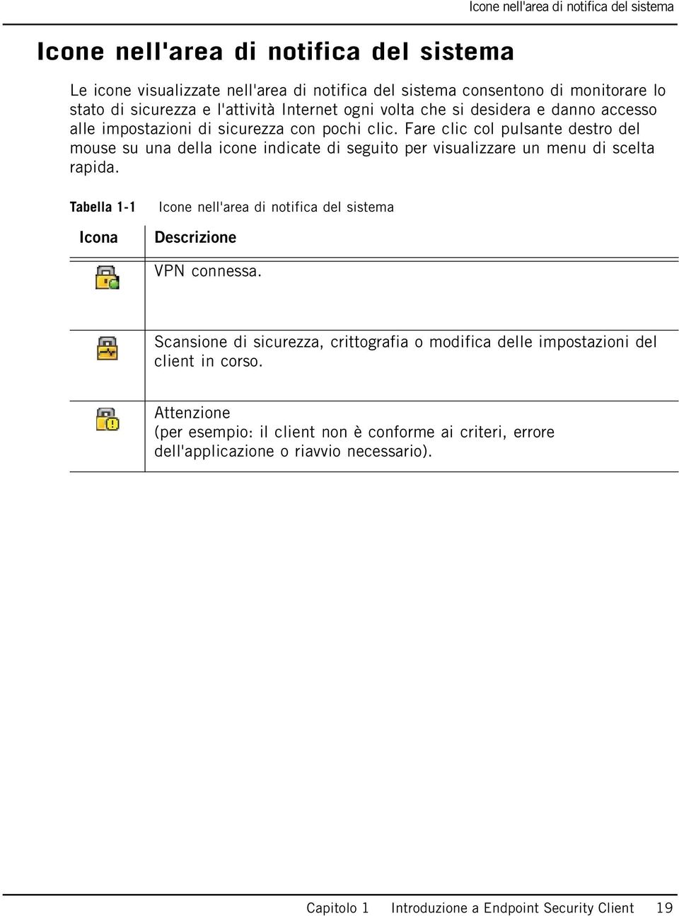 Fare clic col pulsante destro del mouse su una della icone indicate di seguito per visualizzare un menu di scelta rapida.