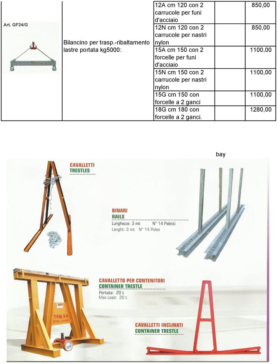 -ribaltamento nylon lastre portata kg5000: 15A cm 150 con 2 1100,00 forcelle per funi