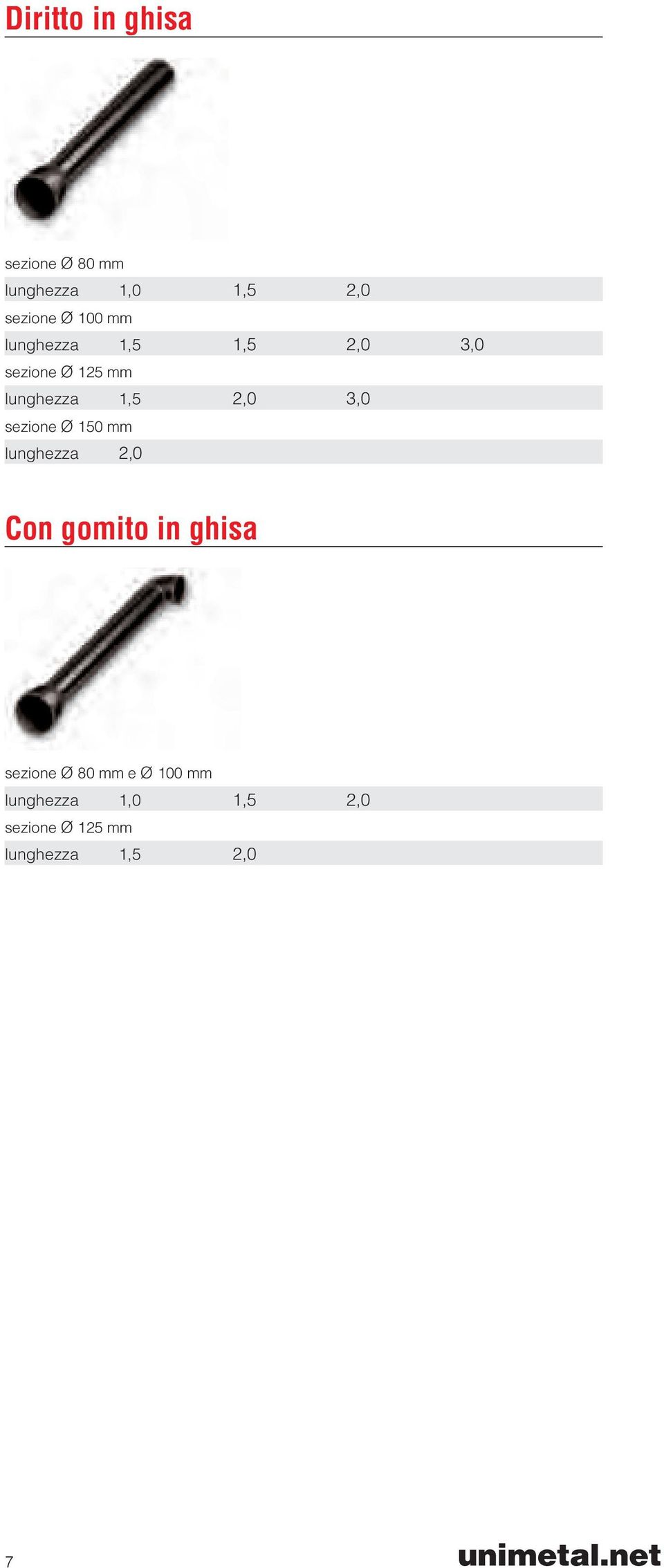 Ø 150 mm lunghezza,0 Con gomito in ghisa sezione Ø 80 mm e Ø 100