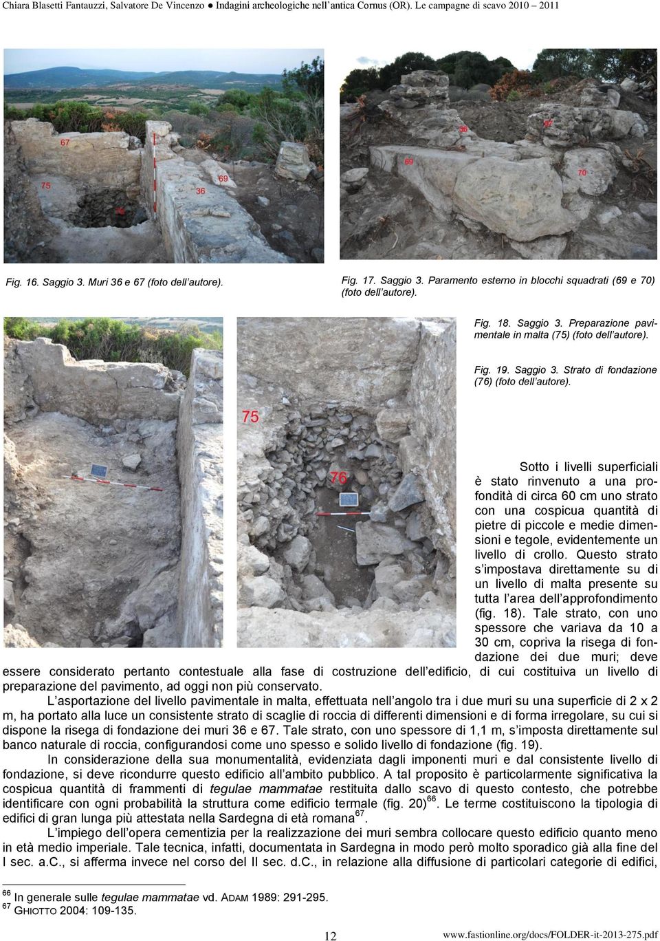 Sotto i livelli superficiali è stato rinvenuto a una profondità di circa 60 cm uno strato con una cospicua quantità di pietre di piccole e medie dimensioni e tegole, evidentemente un livello di