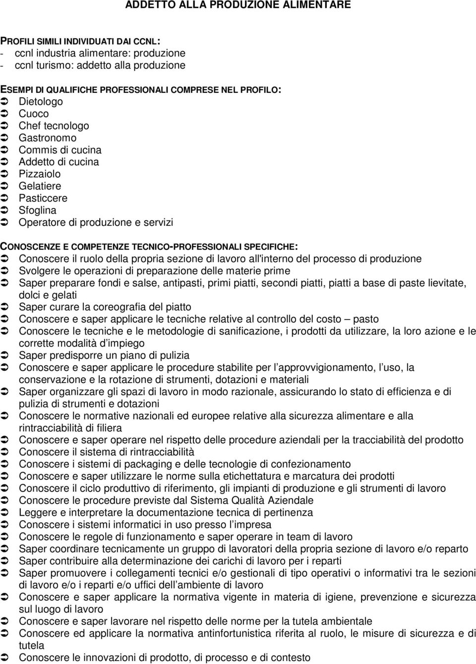 il ruolo della propria sezione di lavoro all'interno del processo di produzione Svolgere le operazioni di preparazione delle materie prime Saper preparare fondi e salse, antipasti, primi piatti,