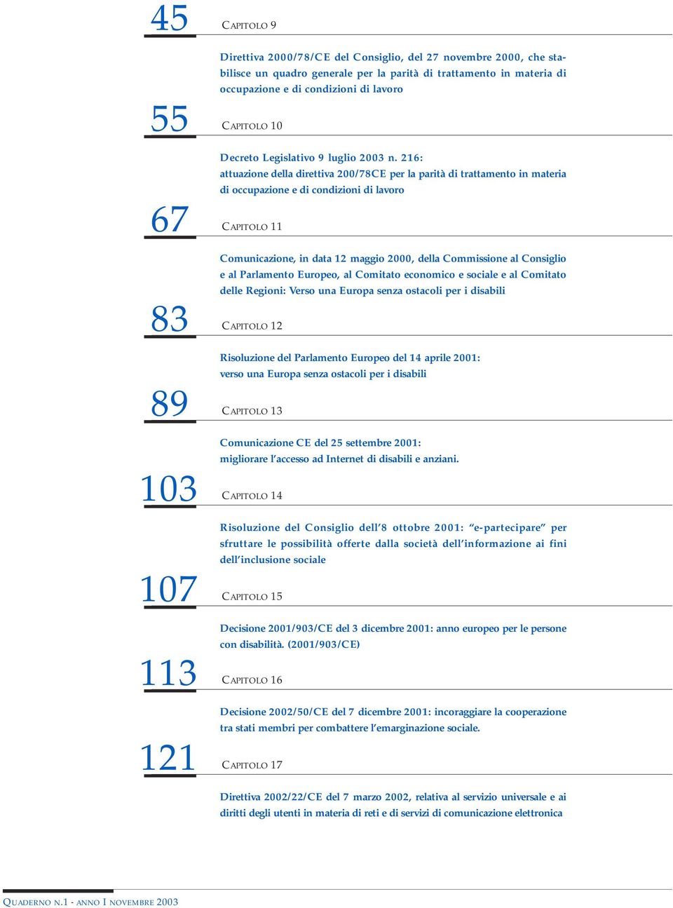 216: attuazione della direttiva 200/78CE per la parità di trattamento in materia di occupazione e di condizioni di lavoro CAPITOLO 11 Comunicazione, in data 12 maggio 2000, della Commissione al