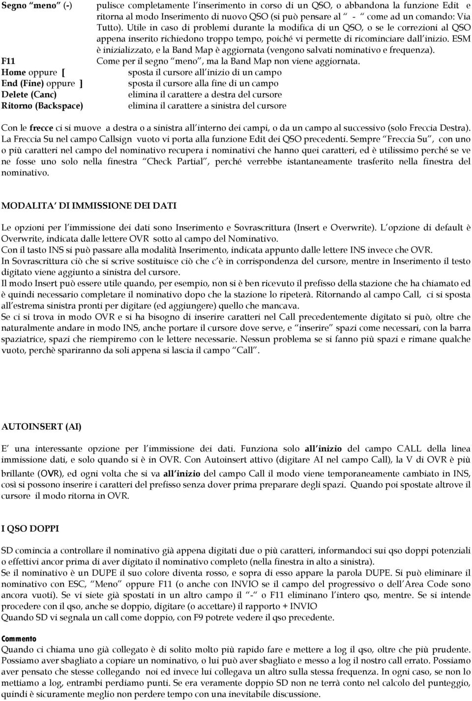 Utile in caso di problemi durante la modifica di un QSO, o se le correzioni al QSO appena inserito richiedono troppo tempo, poiché vi permette di ricominciare dall inizio.