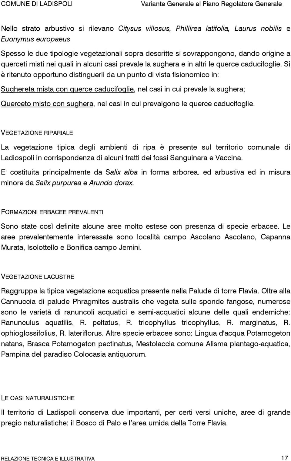 Si è ritenuto opportuno distinguerli da un punto di vista fisionomico in: Sughereta mista con querce caducifoglie, nel casi in cui prevale la sughera; Querceto misto con sughera, nel casi in cui