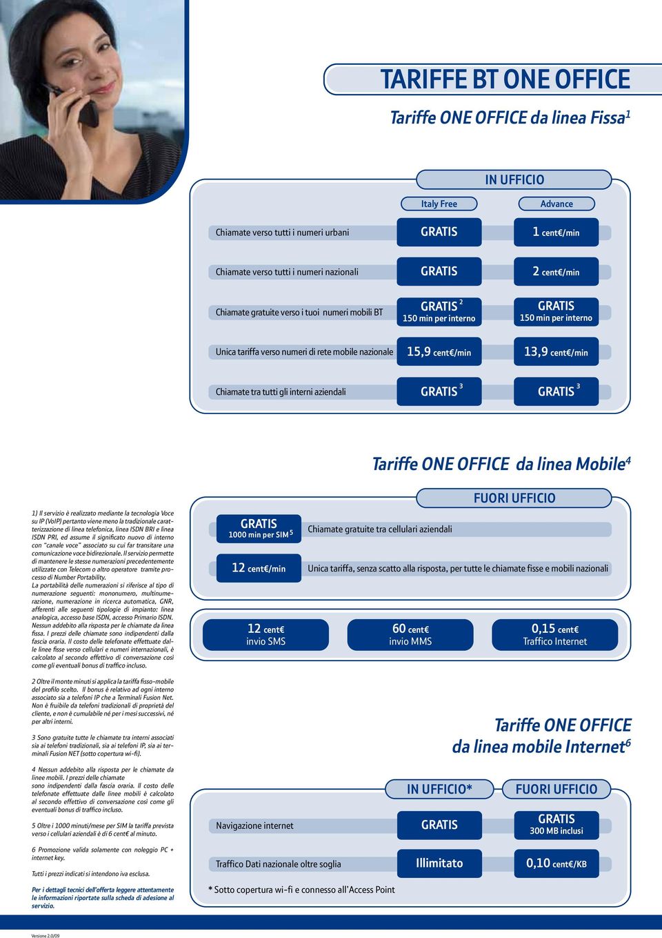 nazionali 150 min GRATIS per interno 2 cent /min 150 min per interno Advance Unica tariffa verso numeri di rete mobile nazionale 15,9 cent /min 2 Chiamate verso tutti i numeri urbani GRATIS 13,9 1