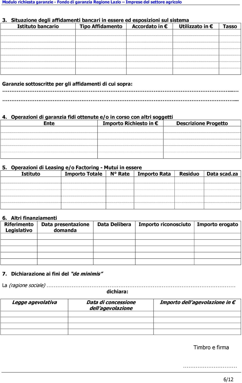 Operazioni di Leasing e/o Factoring - Mutui in essere Istituto Importo Totale N Rate Importo Rata Residuo Data scad.za 6.