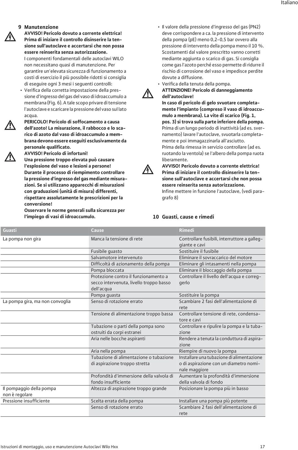 Per garantire un'elevata sicurezza di funzionamento a costi di esercizio il più possibile ridotti si consiglia di eseguire ogni 3 mesi i seguenti controlli: Verifica della corretta impostazione della