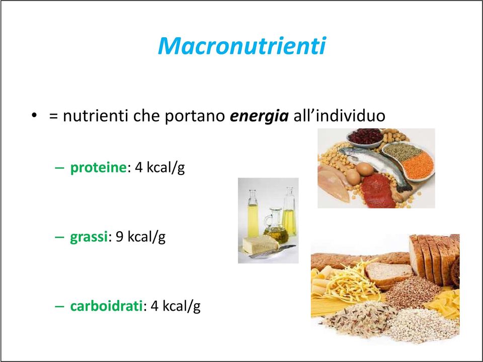 individuo proteine: 4 kcal/g